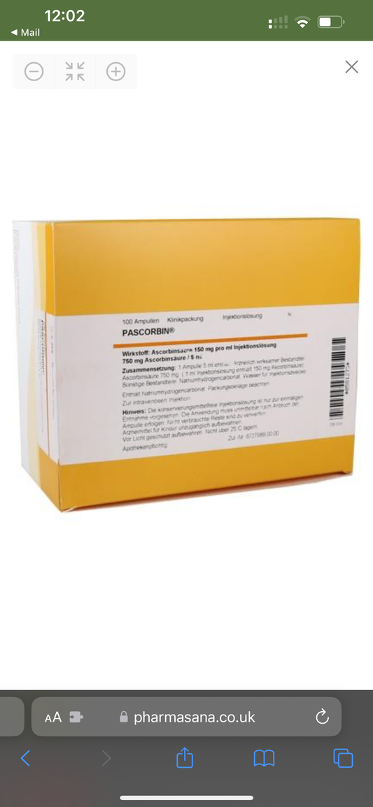 Vitamin C Pascorbin single vial 5ml 750 grams Germany made, very high quality