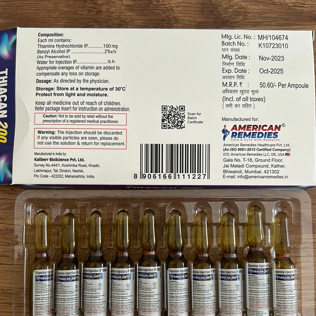 Tim 100 Inj Thiamine Injection IP 100mg - American Remedies – Prevention4Health
