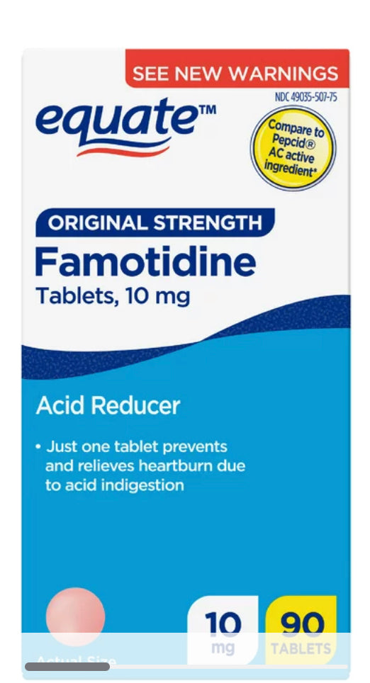 Equate Original Strength Famotidine Tablets, 10 mg, Acid Reducer for Heartburn Relief, 90 Count